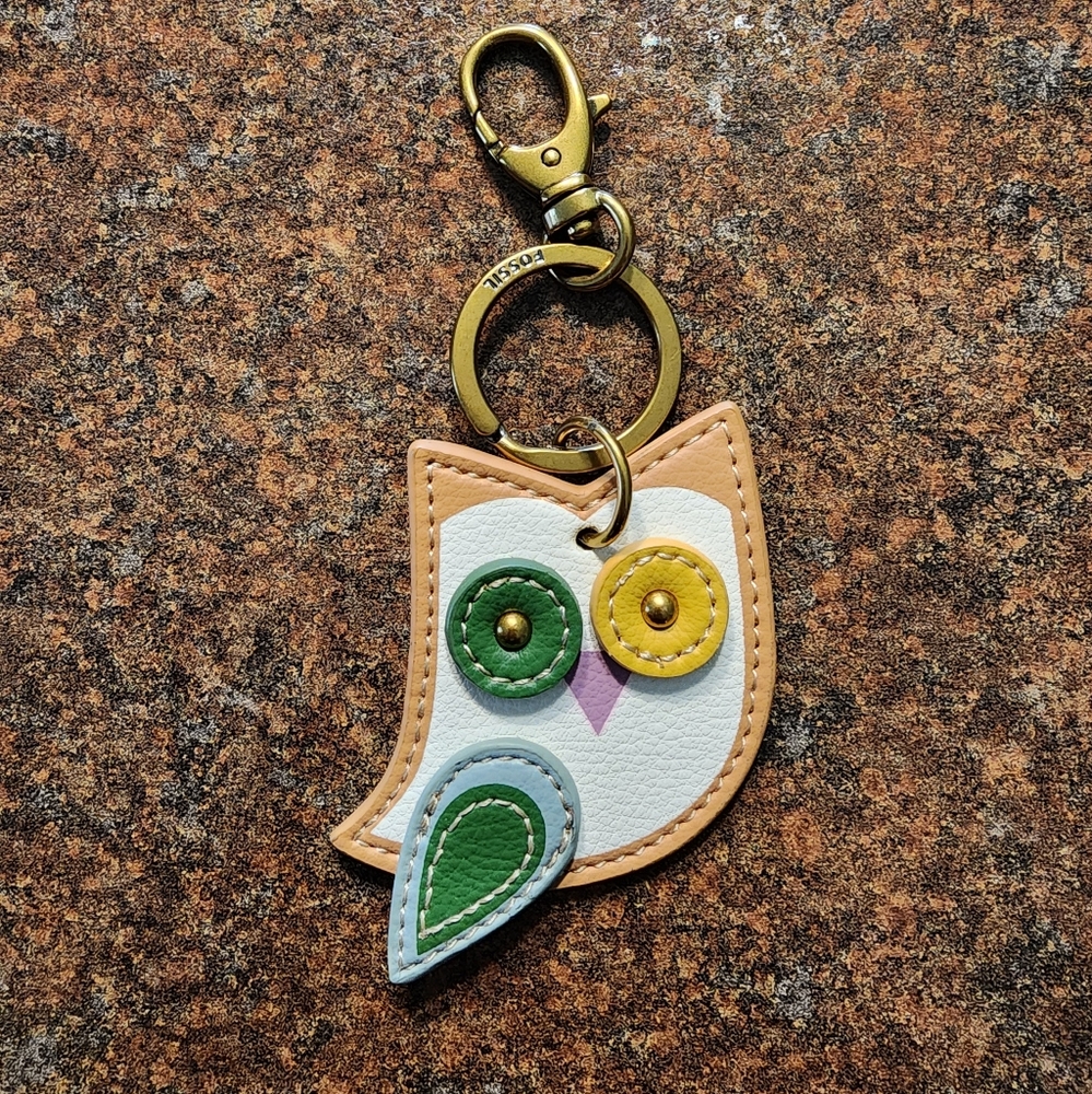 Fossil Brand Leather Owl Keychain
